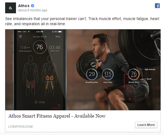 Athos Facebook Awareness Ad Example